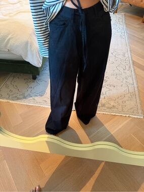 COS Lightweight Wide-Leg Black Drawstring Denim Pants